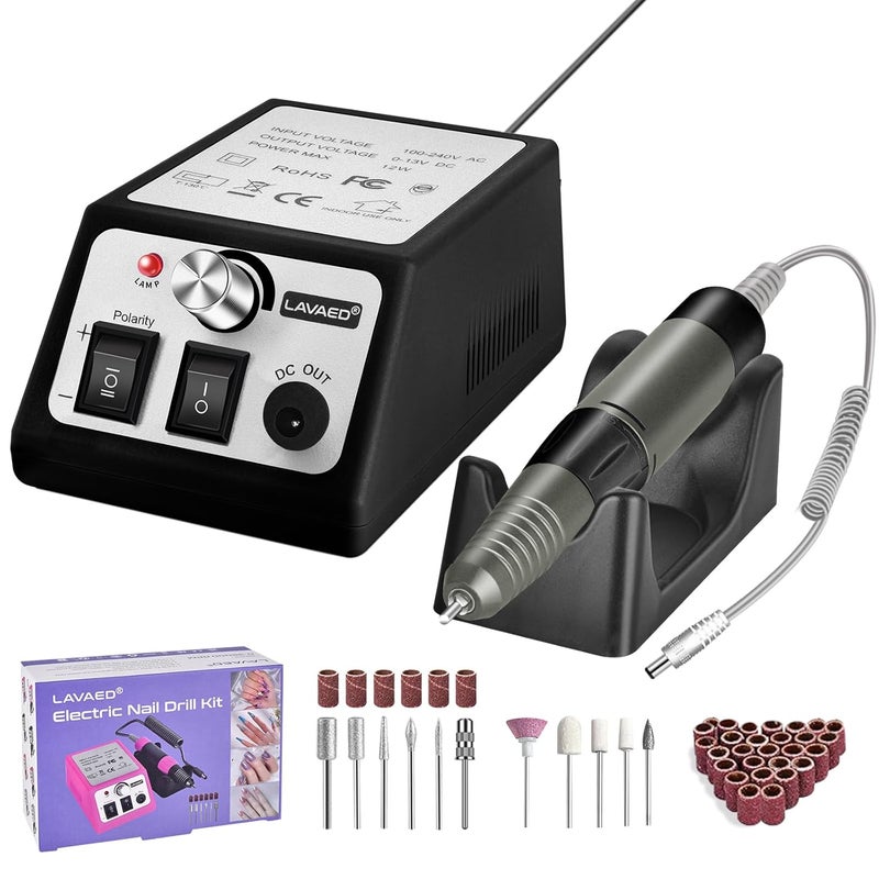 LAVAED Professional Nail Drill 35000RMP Electric Nail File Nail Filer Electric E Filer for Nails, Nails Drill Kit with Nail Drill Bits and Sanding Bands and for Acrylic Nail Gel Nail Manicure Pedicure - Image 1